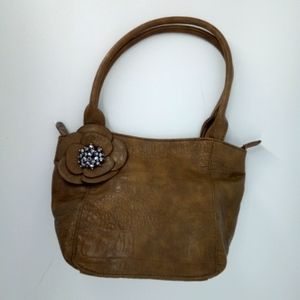 NWOT Vintage Brown Faux Crocodile Pendant Small Hobo Shoulder Bag